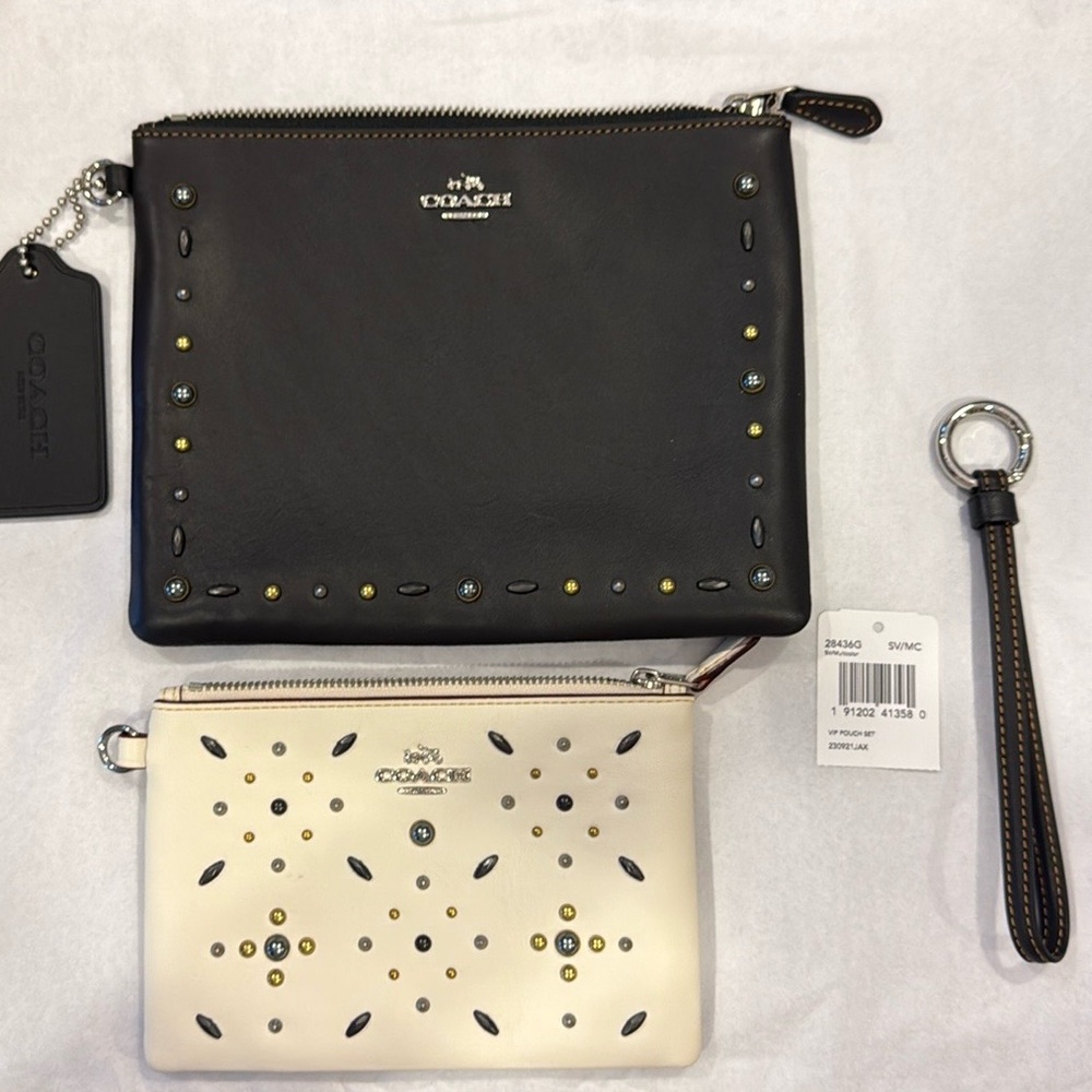 NWT 2 COACH Wristlet & Pouch Leather VIP Studs Rivets Bundle Set of 2 28435G